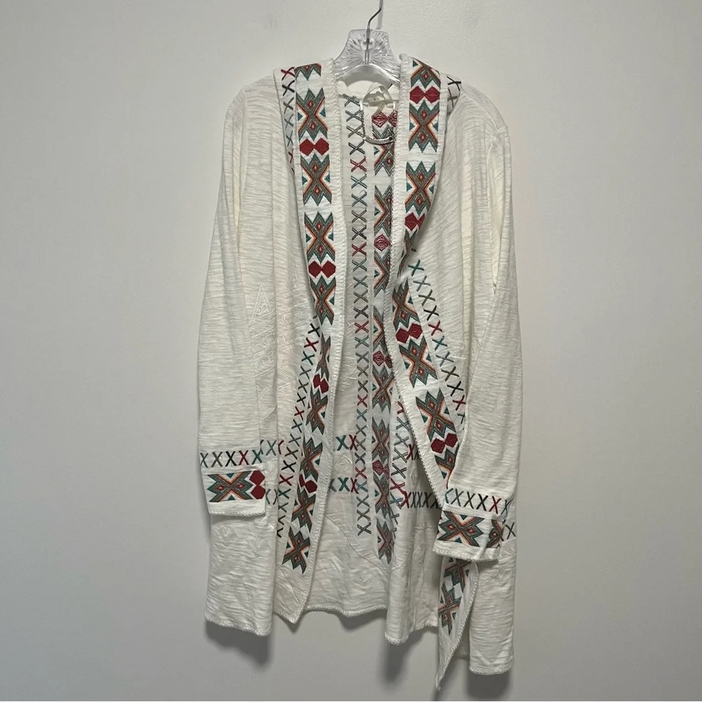 Paparazzi Embroidered Long Hooded Cardigan Open Jacket Large